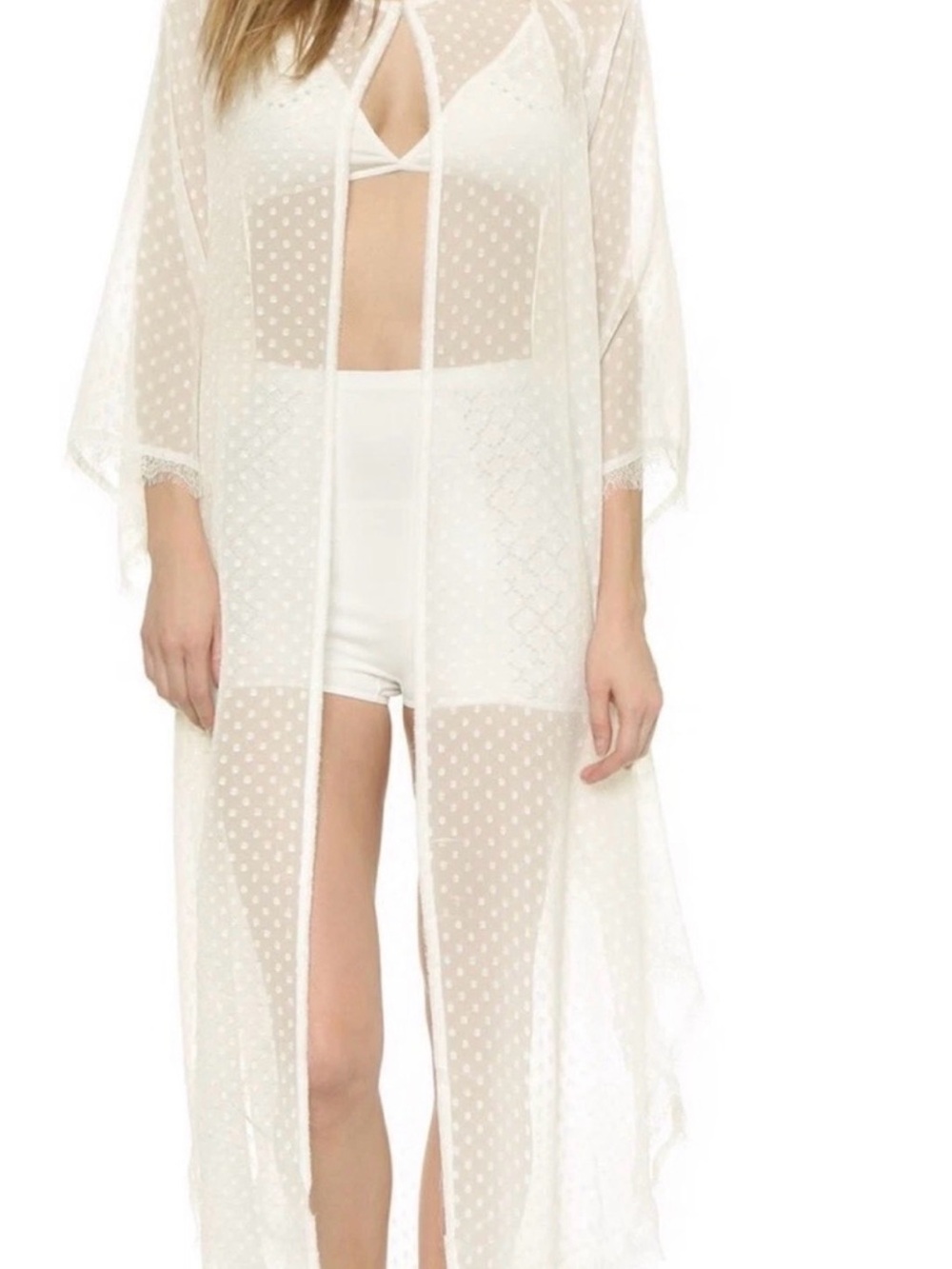 Free People Sweet Moments Robe Kaftan Kimono XS/S Ivory Sheer Bridal Cottagecore
